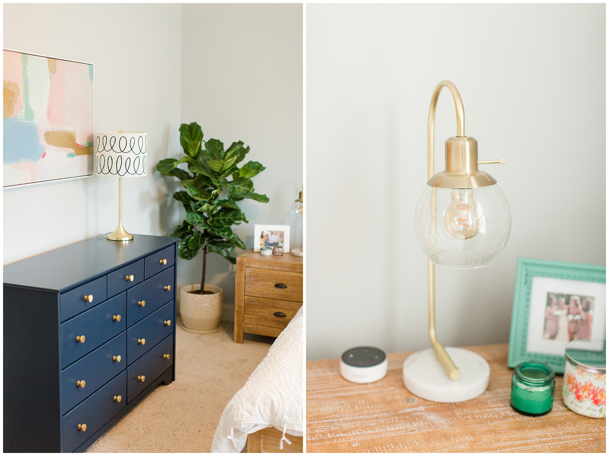 Elegant Coastal Bedroom Makeover Navy And Gold Dresser
